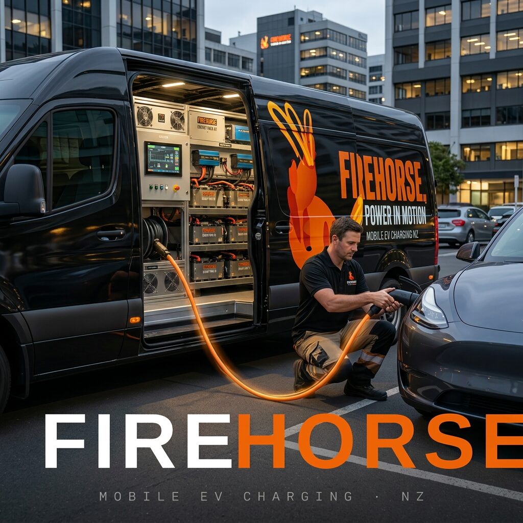FireHorse technician charging an EV